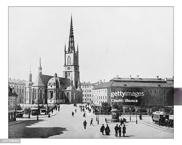 antique photograph of riddarholm church (stockholm, sweden)-19th century picture. - stockholm palace stock illustrations