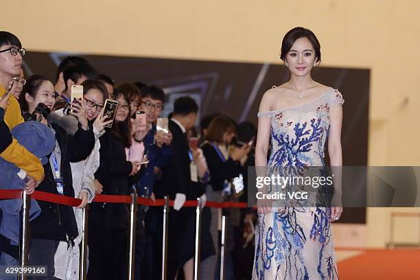 Actress Yang Mi arrives at the red carpet of 2016 China Britain Film Festival on December 12, 2016 in Langfang, Hebei Province of China.