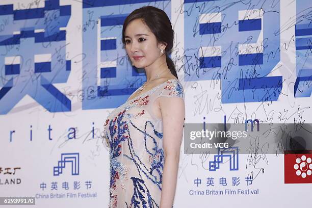 Actress Yang Mi arrives at the red carpet of 2016 China Britain Film Festival on December 12, 2016 in Langfang, Hebei Province of China.