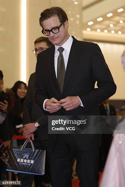 British actor Colin Firth arrives at the red carpet of 2016 China Britain Film Festival on December 12, 2016 in Langfang, Hebei Province of China.