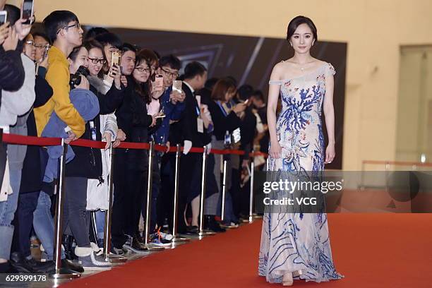 Actress Yang Mi arrives at the red carpet of 2016 China Britain Film Festival on December 12, 2016 in Langfang, Hebei Province of China.