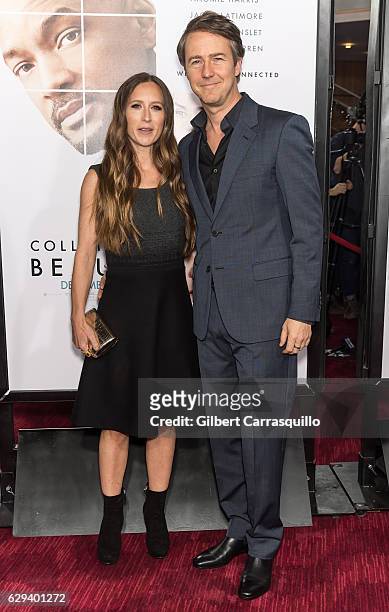 Film producer Shauna Robertson and actor Edward Norton wearing Prada attend 'Collateral Beauty' World Premiere at Frederick P. Rose Hall, Jazz at...