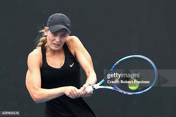 Kaylah McPhee of Australia plays a backhand in her singles match during the Australian Open December Showdown at Melbourne Park on December 13, 2016...