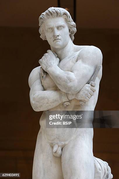 Cour Marly sculpture room inside the Louvre Museum. Spartacus. Denis Foyatier, 1830.