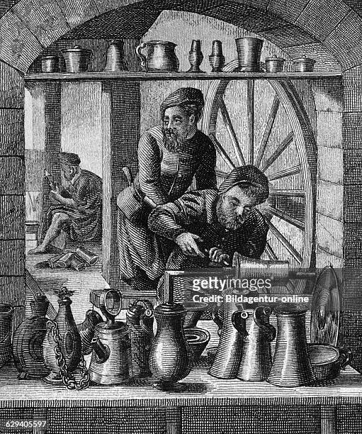 Pot casters, 16th century, historical illustration