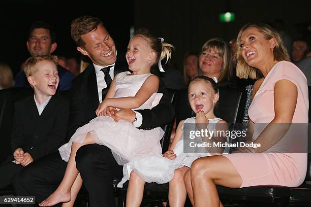 Sam Mitchell of the West Coast Eagles with wife Lyndall, daughters Emmy and Scarlett and son Smith during the 2012 Brownlow Medal presentation on...