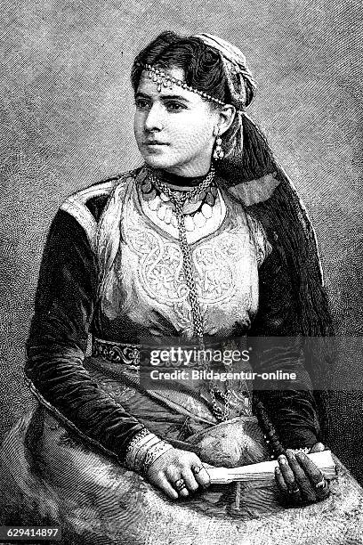 Portrait of an algerian jewess, historical illustration circa 1893