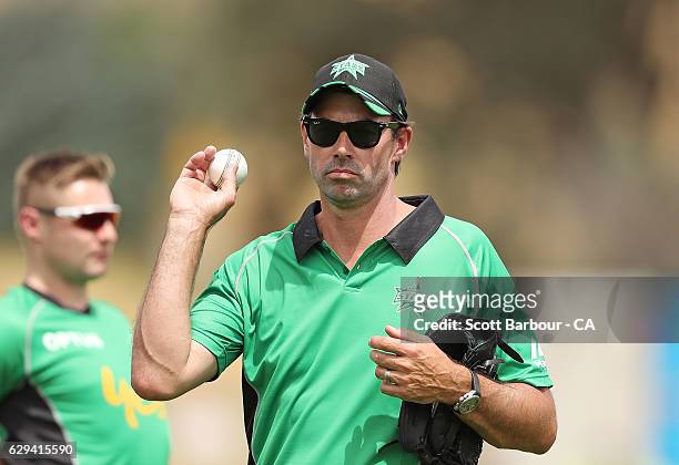 Stephen Fleming, coach of the Stars looks on during the Twenty20 Border Bash match between the Melbourne Stars and the Sydney Thunder at Lavington...