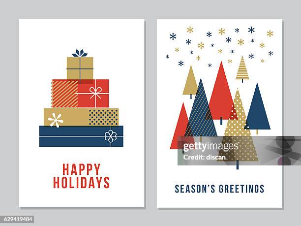 christmas greeting cards collection - illustration - christmas present stock illustrations