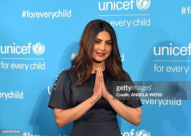 Actress Priyanka Chopra attends UNICEF's 70th anniversary event at United Nations Headquarters on December 12, 2016 in New York City. / AFP / ANGELA...
