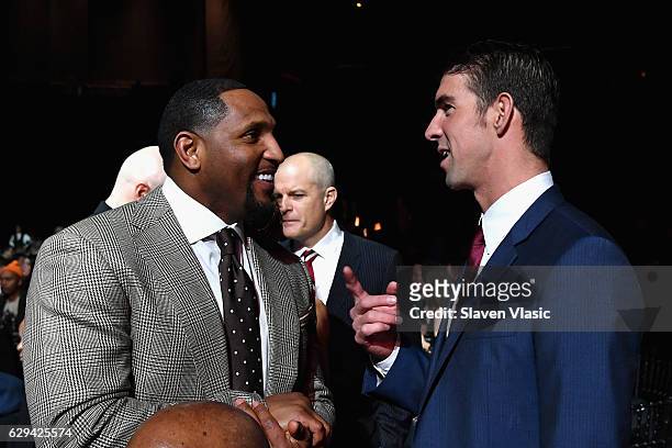 Football player Ray Lewis and Olympic Swimmer Michael Phelps attend the Sports Illustrated Sportsperson of the Year Ceremony 2016 at Barclays Center...