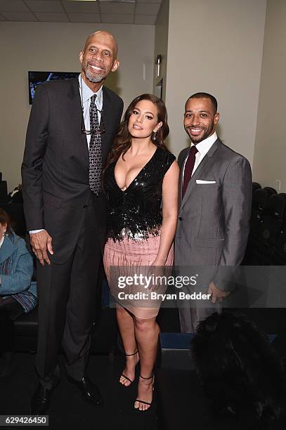 Basketball player Kareem Abdul-Jabbar, 2016 Sports Illustrated Swimsuit Cover Model Ashley Graham and Justin Ervin attend the Sports Illustrated...