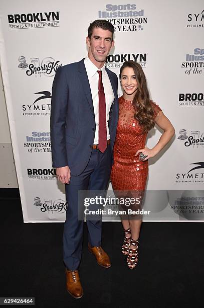 Olympic Swimmer Michael Phelps and Olympic Gymnast Aly Raisman attend the Sports Illustrated Sportsperson of the Year Ceremony 2016 at Barclays...