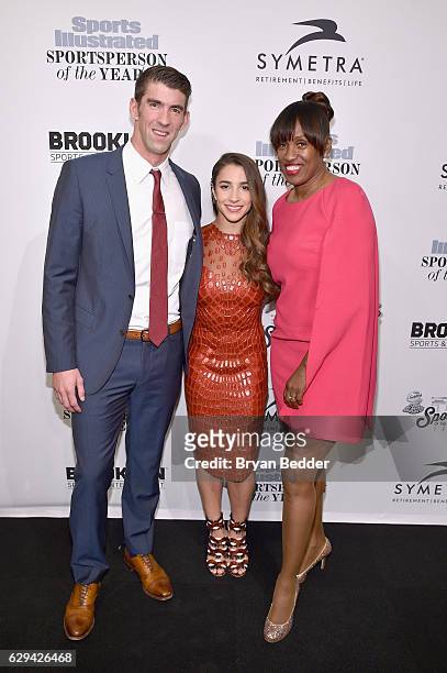 Olympic Swimmer Michael Phelps, Olympic Gymnast Aly Raisman, and Olympic Track and Field athlete Jackie Joyner-Kersee attend the Sports Illustrated...
