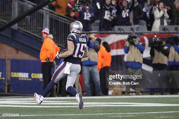 Chris Hogan of the New England Patriots scores a 79-yard touchdown during the fourth quarter against the Baltimore Ravens at Gillette Stadium on...