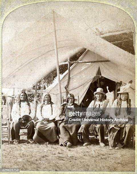 Lakota Chiefs Following their Surrender, Standing Rock Reservation, Dakota Territory, USA, Single Image of Stereo Card, 1881.