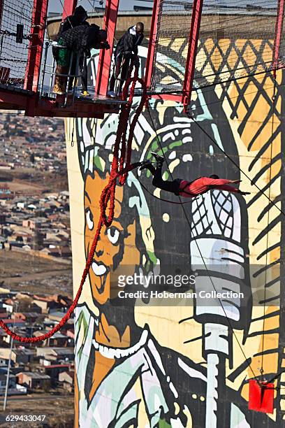 Popular tourist attraction in Soweto, bungee jumping from the Orlando Cooling Towers.