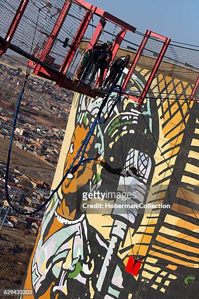 Popular tourist attraction in Soweto, bungee jumping from the Orlando Cooling Towers.