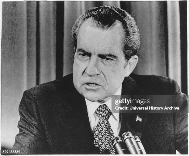 President Richard Nixon during Press Conference Regarding Middle East Crisis and Watergate, 1973.