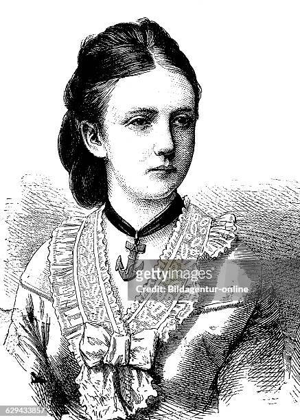 Princess marie of prussia, 1855 - 1888, wife of henry of the netherlands, and later leopold friedrich of anhalt-dessau, historical illustration, 1877