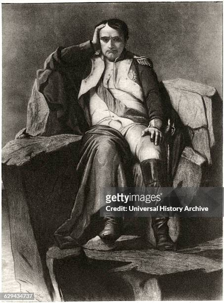 Napoleon at St. Helena, from a Painting by Paul Delaroche, Intaglio-Gravure print by Mentor Assoc, 1913.