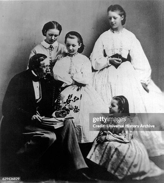 Hans Christian Andersen , Danish Writer, Portrait, Reading Story to Young Girls, circa 1860's.