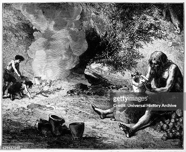 Prehistoric Potter with his Fire, Engraving, 1892.