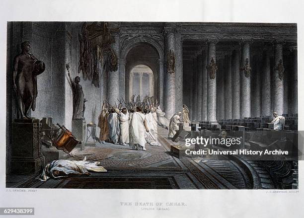 Assassination of Julius Caesar, 44BC, Hand-Colored Engraving.
