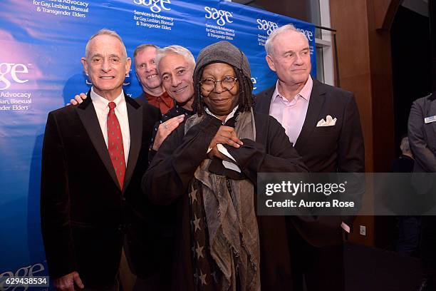 Robby Browne, Michael Adams, Greg Louganis, Whoopi Goldberg and Alon Maron attend The 31st Annual Toys Party at Pier 60 on December 11, 2016 in New...