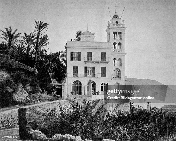 Early autotype of the villa garnier, bordighera, italy, 1880