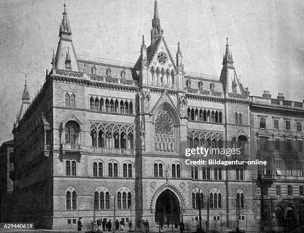 One of the first autotype prints, justizpalast building, historic photograph vienna, austria, europe