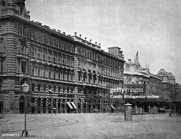 One of the first autotypes of the hotel de france in vienna, austria, historical photograph, 1884