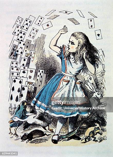 Alice's Evidence, Alice and the Playing Cards, Alice's Adventure in Wonderland by Lewis Carroll, Hand-Colored Illustration by John Tenniel, circa...