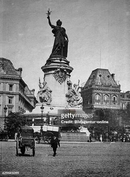 One of the first autotypes of place de la republique, paris, historical photograph, 1884