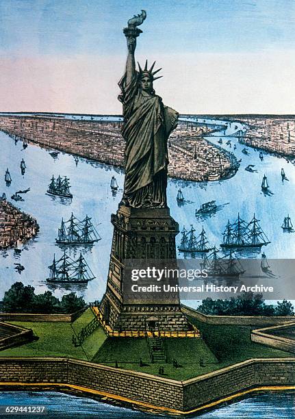 Statue of Liberty, New York, USA, Currier & Ives, Lithograph, circa 1885.