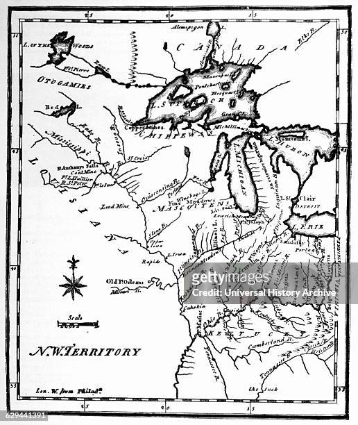 Northwest Territory Map from United States Gazetteer, Philadelphia, Pennsylvania, USA, Engraving, circa 1795.