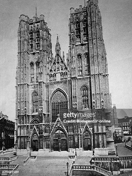 Early autotype, st. Michael and st. Gudula cathedral, brussels, historical picture, 1884
