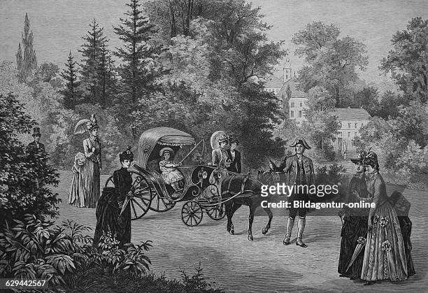 Historical engraving, archduchess elizabeth, 1883-1963, daughter of the crown prince rudolph of austria, takes a ride in a carriage, 1888