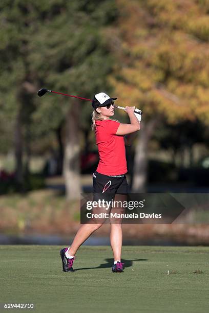 Christina Langer of Germany hits a shot on the 18th fairway during the first round of the PNC Father/Son Challenge at The Ritz-Carlton Golf Club on...