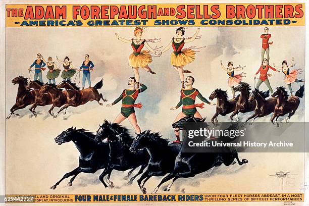 Acrobats Riding Horses, Forepaugh & Sells Bros. Circus, Poster, circa 1899.