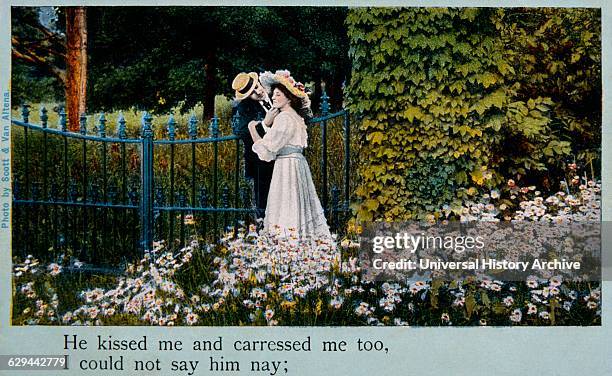 Couple Kissing in the Garden, Postcard, 1909.