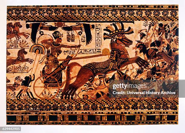 Tutankhamen in his Chariot Fight Against the Syrians, Egyptian Museum, Cairo, Egypt, Painting.