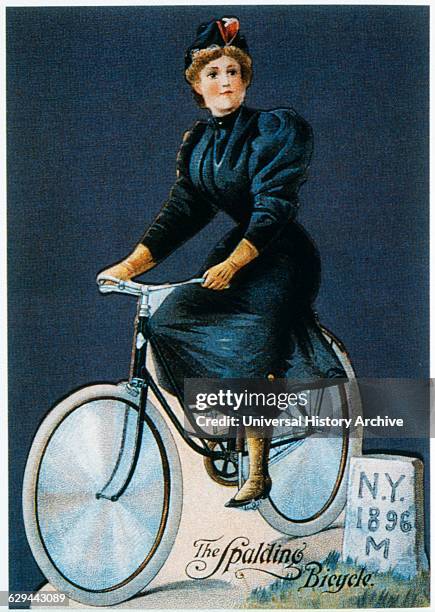 Woman Riding Bicycle, Trade Card for Spalding Bicycle Company, 1896.