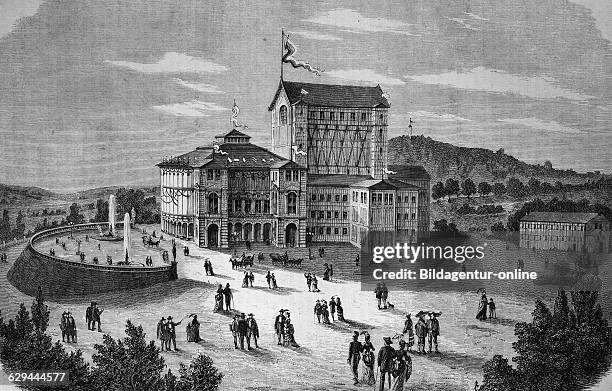 The wagner theatre, festspielhaus, bayreuth, bavaria, germany, wood engraving, c 1880, europe