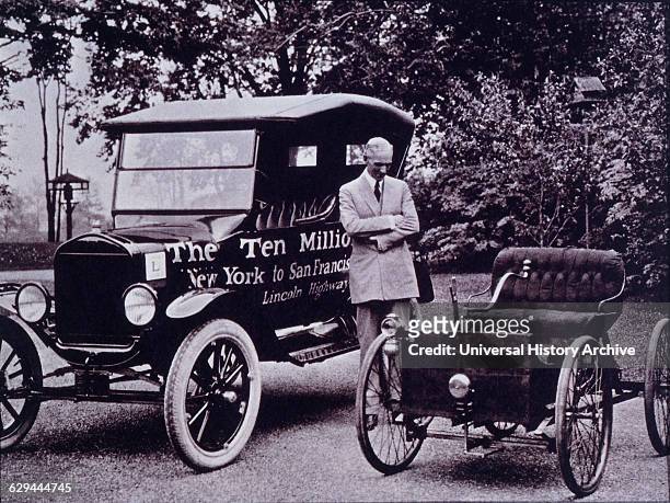 Henry Ford With his First Auto, the Quadricycle, and the Ten Millionth Ford Model T, 1933.