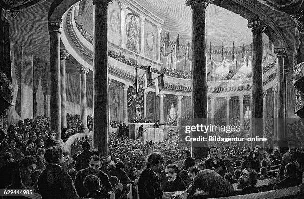 National assembly in st. Paul church, frankfurt, germany, woodcut, 1880