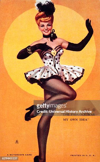 Showgirl Wearing Padlock on Chest, "The Padlock was my Own Idea", Mutoscope Card, 1940's.