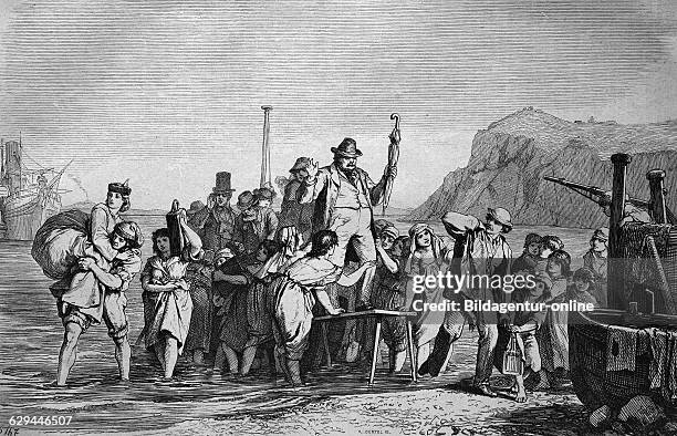 Holidaymakers arriving on the island of capri, italy, historical engraving, 1869