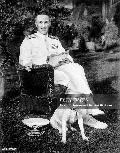 Admiral Richard E. Byrd with Igloo, his Pet Wire Fox Terrier, Portrait, circa 1920's.