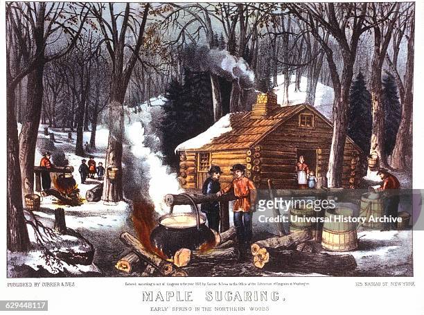 Maple Sugaring, Early Spring in the Northern Woods, Lithograph, Currier & Ives, 1872.